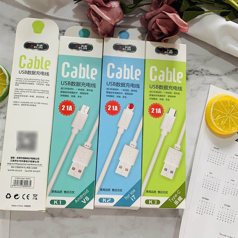 Keling Boxed Android K1K2K3 Data Line Fast Charge Line 2A Data Line TYPE-C Stall Run Amount Impulse Amount