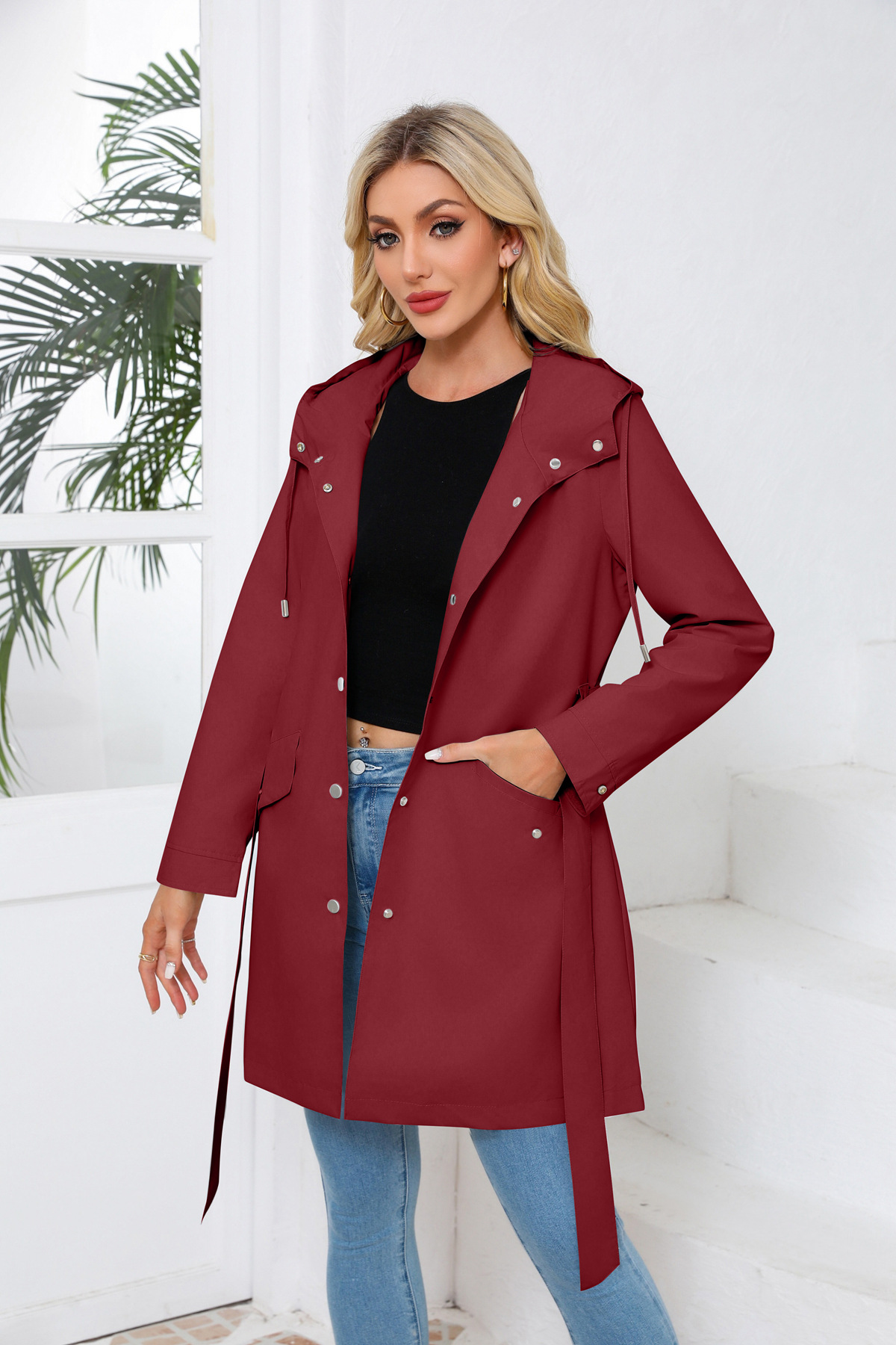 Trench-coat Femme Grande Taille - Polyester Imperméable, Coupe-vent, Longueur Mi-saison - Élégant Et Pratique - 6