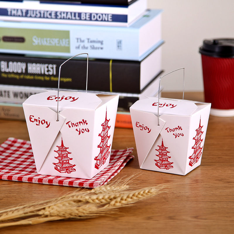 Caja de embalaje portátil de alta calidad caja de almuerzo de pasta de pollo frito arroz frito para llevar ensalada de sushi comida rápida estilo chino rojo en stock