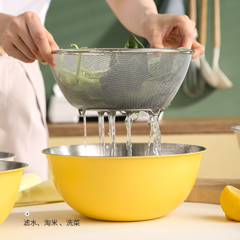 カラフルなベーキング用卵泡立て器、食品グレードの水切り付きキッチンフルーツサラダボウル、目盛り付き生地捏ねボウル、調理用ボウル|undefined