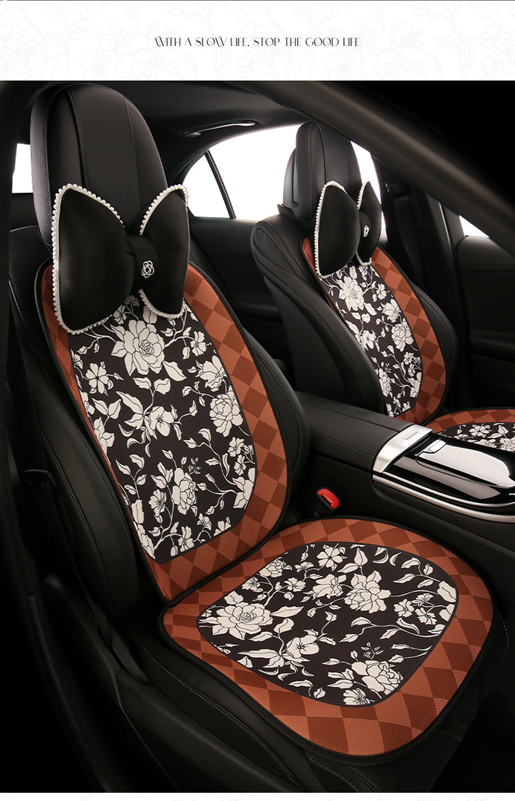 Car seat cushion four seasons universal camellia seat cushion cute seat cover fabric car seat cover non-slip goddess car cushion