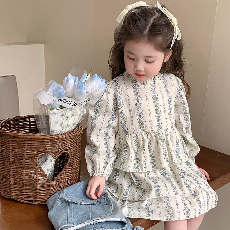 Conjunto de dos piezas para niña falda vaquera con estampado floral – moda primavera-otoño.