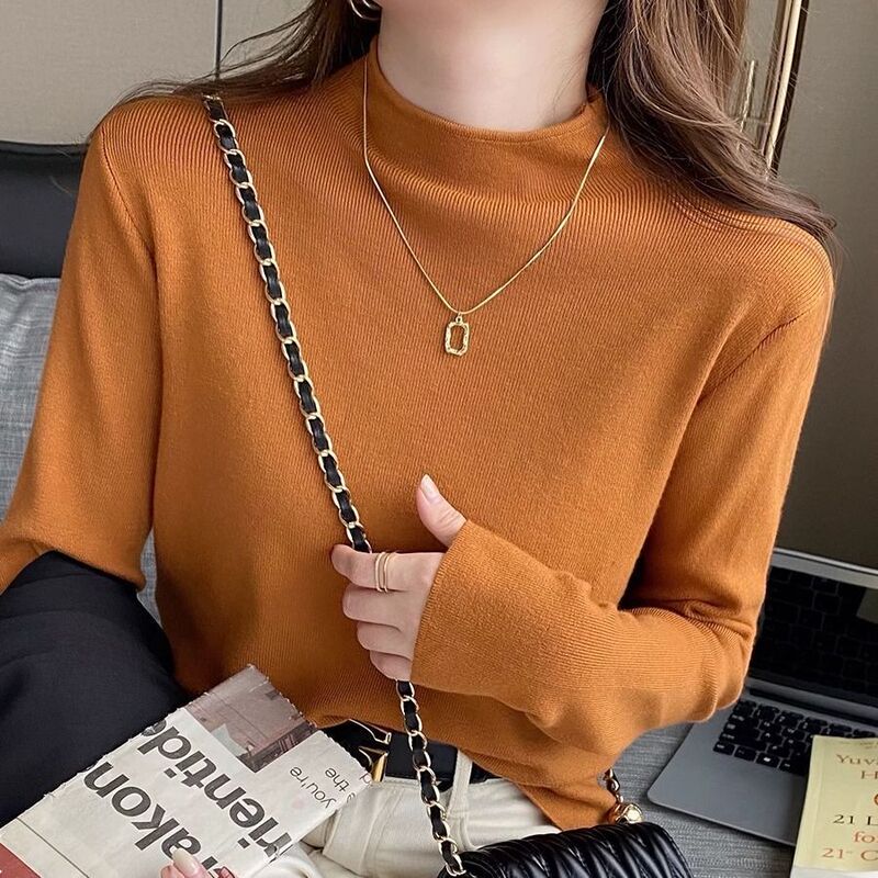 韩版立领半高领修身显瘦长袖针织衫女秋季冬装上衣软糯毛衣打底衫|undefined