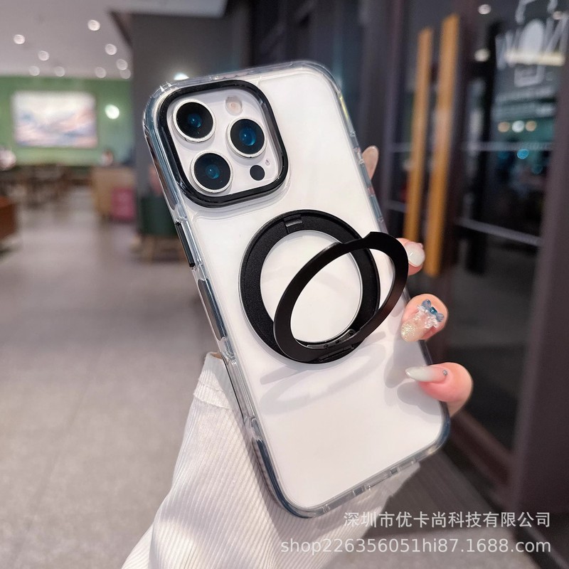 适用苹果17promax透明手机壳360旋转磁吸支架 iPhone16全包保护套|undefined