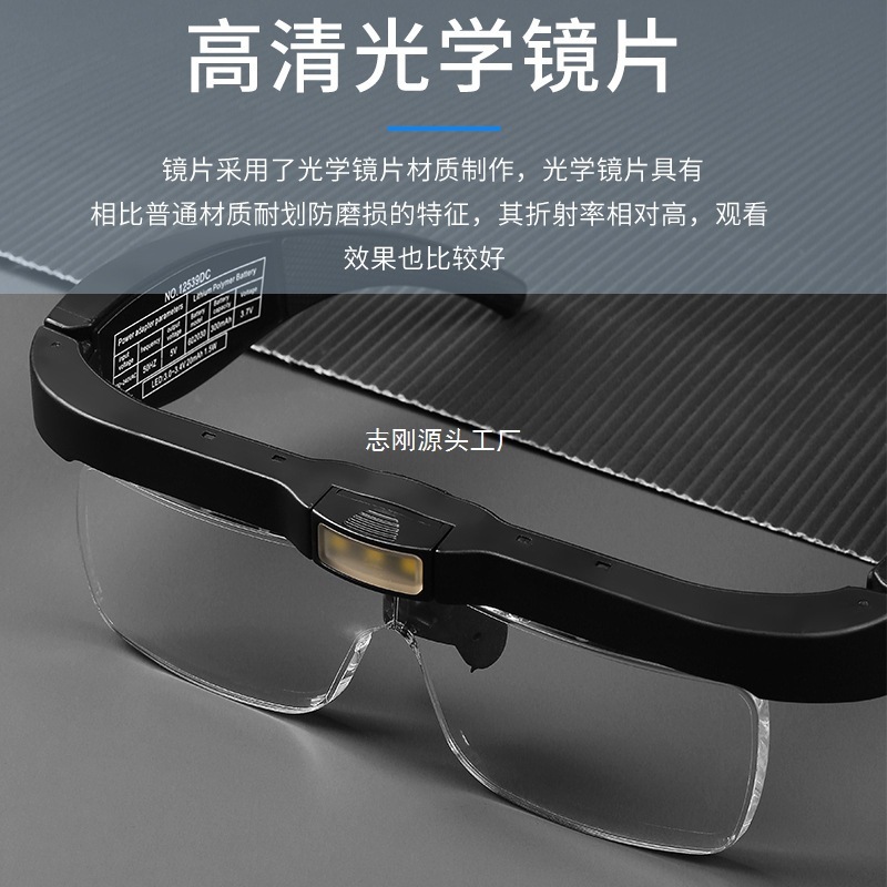 USB充電 5倍率の異なるメガネ型読書用拡大鏡 ライト付き 老眼鏡 近視メガネ 12539DC2|undefined