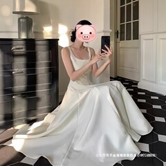 跨境跨境依二一自留（白月光）感杏色吊带和半袖连衣裙富家千金感