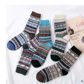 22袜子男三角纹加厚保暖粗线男中筒袜跨境外贸款袜子亚马逊速卖通