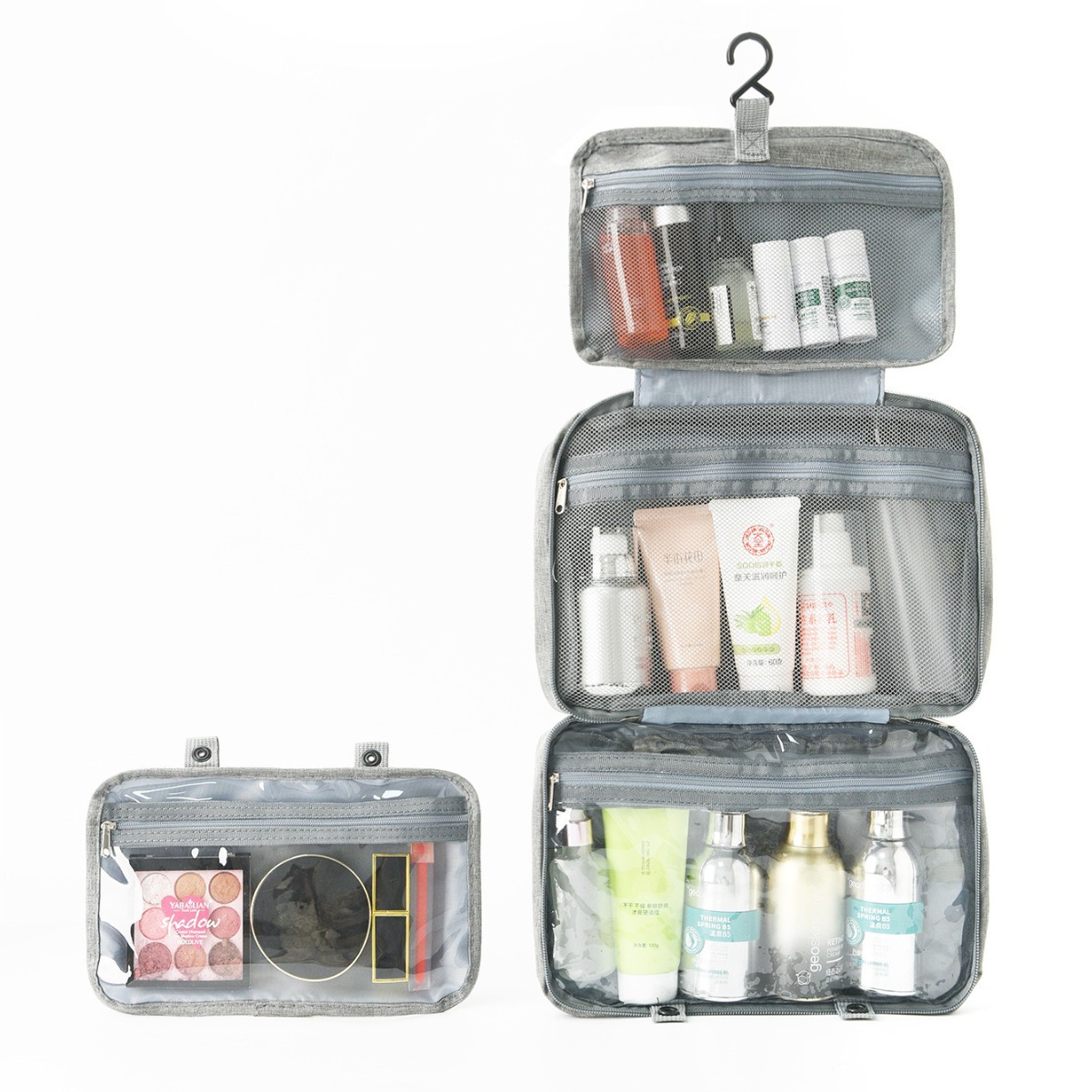 Excepciones transfronterizas de comercio exterior, cuatro pliegues, separación en seco y húmedo, se pueden colgar, almacenamiento multicolor, cosméticos, bolsa de lavado portátil, maquillaje