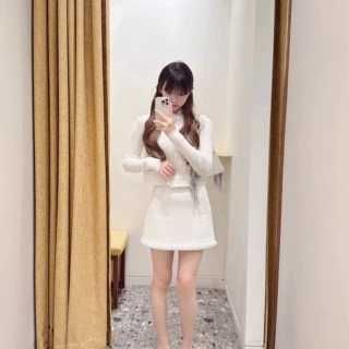 法式优雅2026春季新款甜美钉珠粗花呢背心马甲+半身裙套装