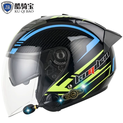 Motorcycle Safety Supplies – Bao Electric Motorcycle Helmet Bluetooth - bright-black-phantom-fiber-double-lens-black-tail-m
