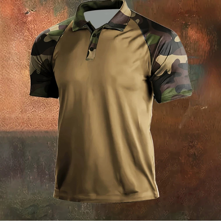 Cross-Border American-Style Quick-Dry Tactical Workwear Men's Polo Shirt with Camouflage Raglan Print Collar Short-Sleeve Polo Shirt for Men