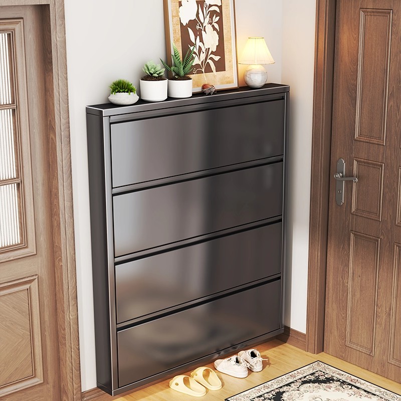 10/12/15cm Ultra-Thin Tipping Bucket Shoe Cabinet Steel Home Door Wall Storage Integrated Entrance Narrow Shoe Rack