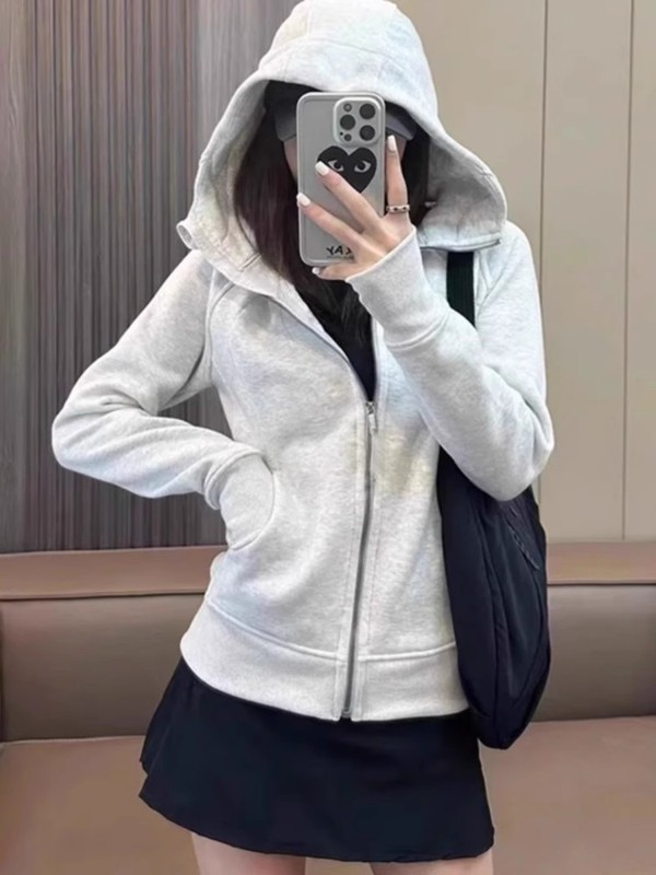 浅灰色修身卫衣外套女2025新款早秋季显瘦穿搭收腰正肩连帽瑜伽服|undefined
