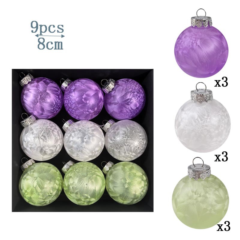 Explosiones transfronterizas 8CM plumas de plástico transparente sensación de bola de Navidad creativa bola de decoración de Navidad colgante de árbol de Navidad