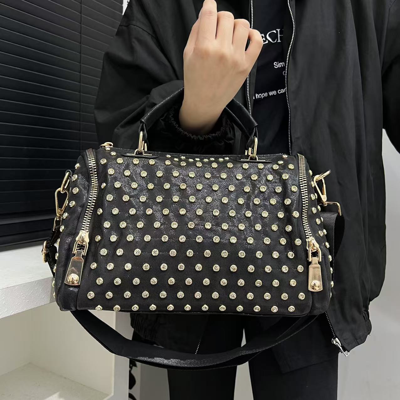 Temu transfronterizo para mujeres elegante temperamento lleno de bolsos de diamantes elegante y lujoso bolso de hombro estrella