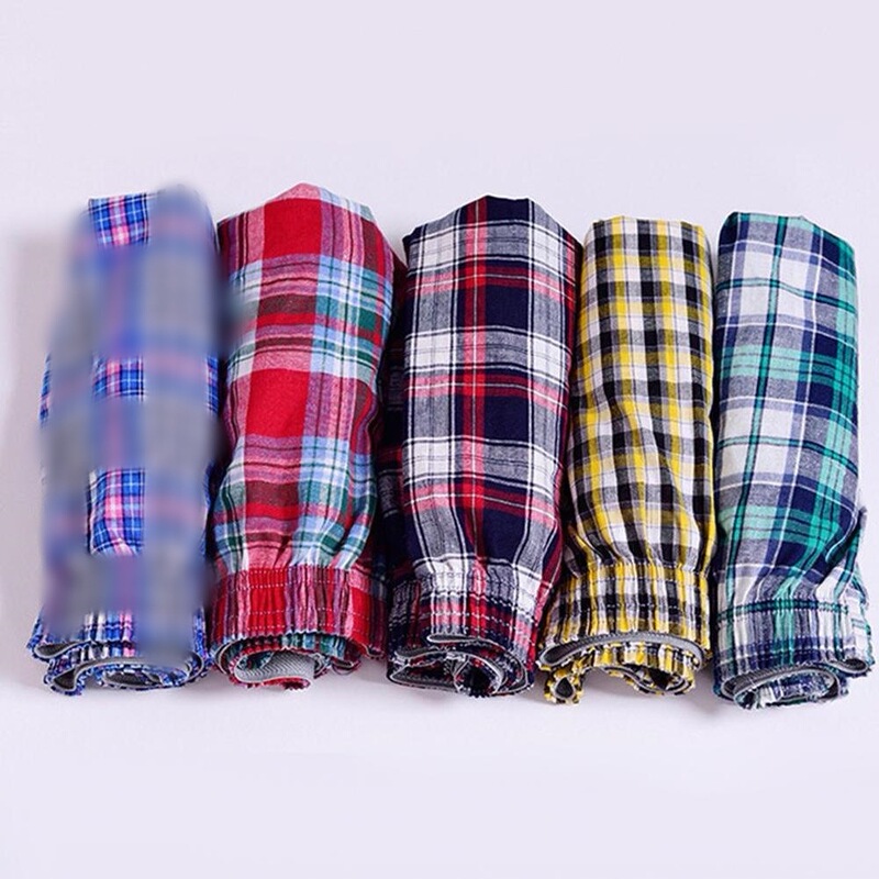 1pc Men's Cotton Casual Elastic shorts Men's Fashion Plaid Underwear Shorts
