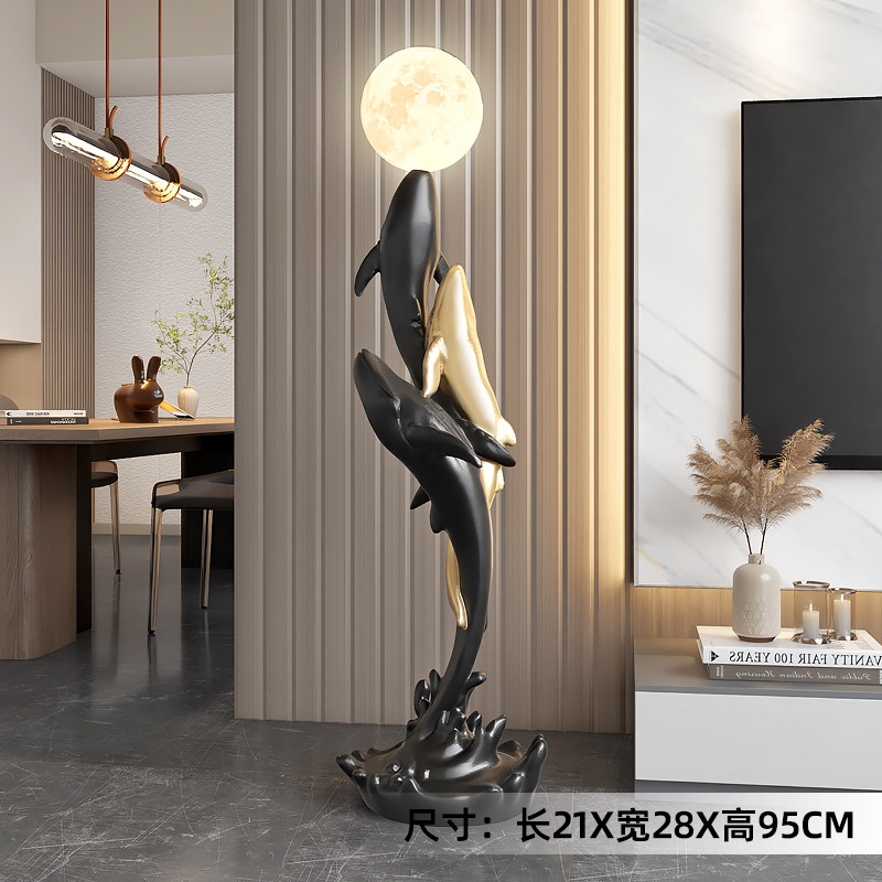 Art de escultura de ballenas de lujo ligero gran lámpara de piso artesanía decoración para el hogar decoración sala de estar TV gabinete junto al sofá