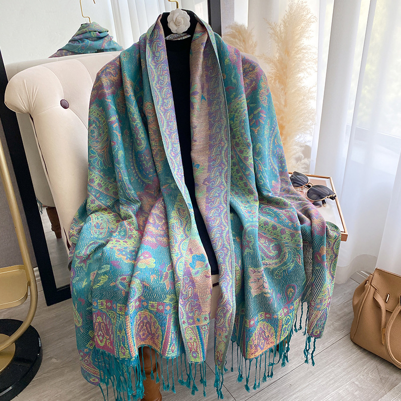 Chal de Jacquard con Flecos de Poliéster Térmico para Primavera