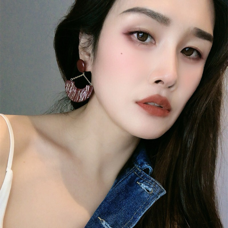 复古时尚皮革树脂撞色耳环百搭几何形秋冬新款小众设计感耳饰品女|undefined