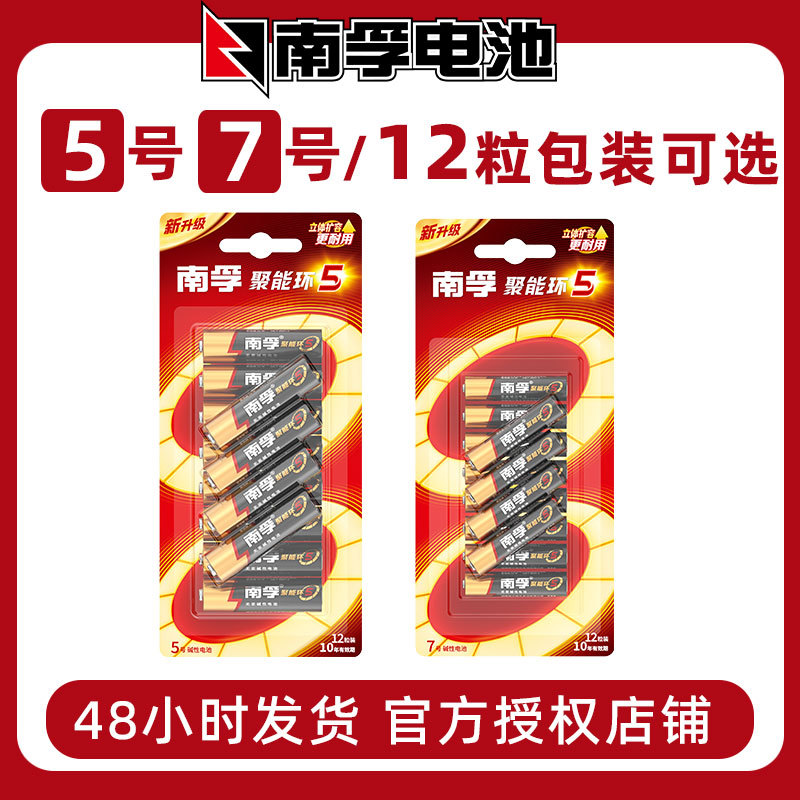 5代官方授权南孚5号电池AA LR6 12节卡装碱性门锁玩具电池7号AAA