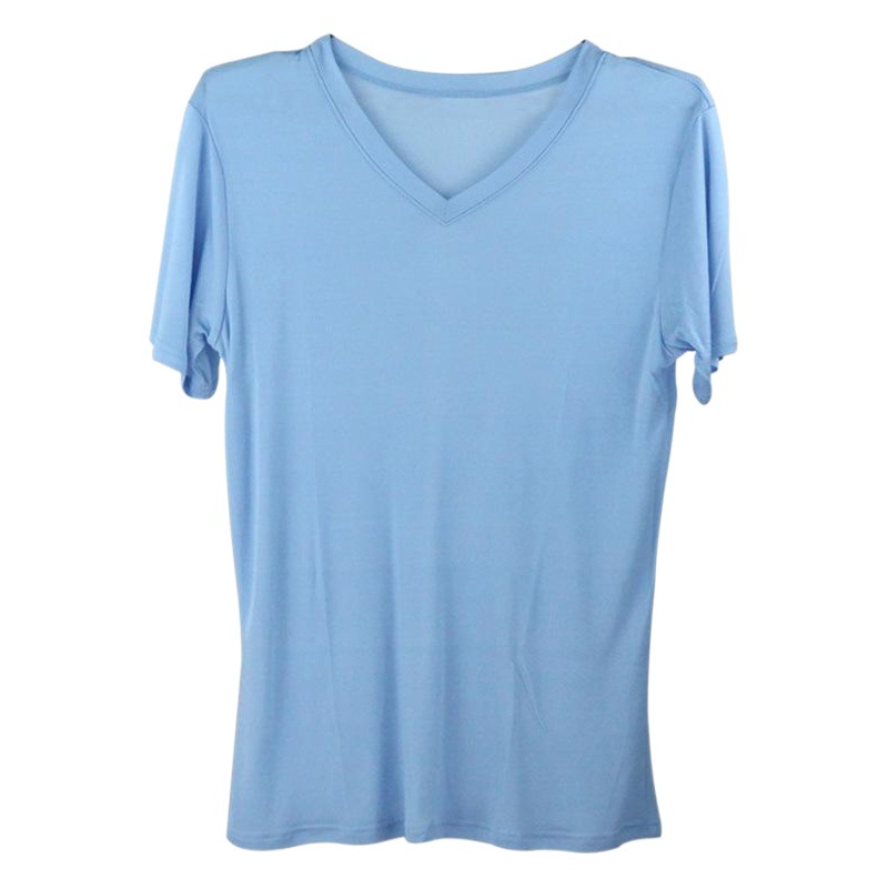 2023 Verano nuevos hombres de seda con cuello en V de manga corta Camiseta de seda de mora de doble cara camisa de punto camisa cultural camiseta