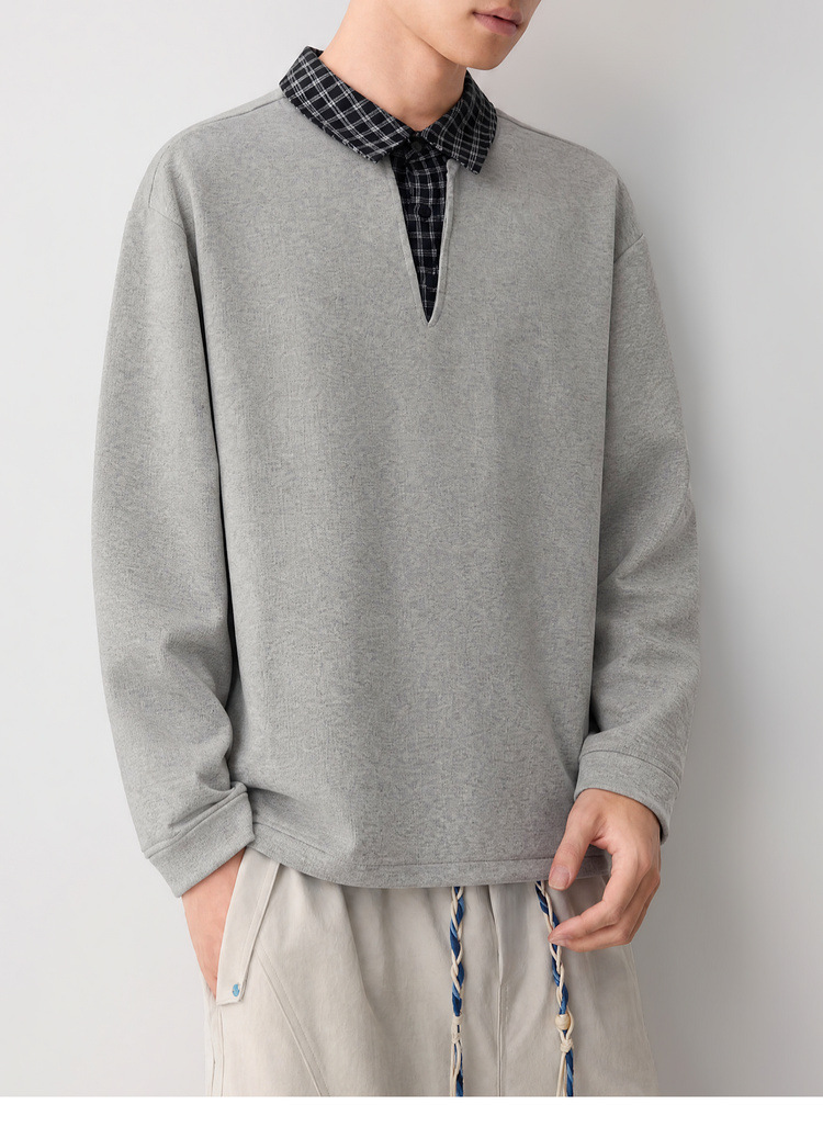 Áo hoodie nam nỉ hai lớp cổ lạnh kiểu giả hai lớp — đen chi tiết 28