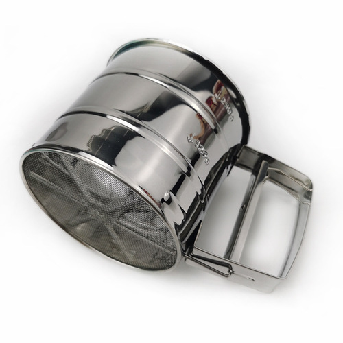 Cross-border direct supply semi-automatic stainless steel flour sieve, 24 mesh handheld cup-shaped sugar powder sieve, hand-cranked coffee powder sieve