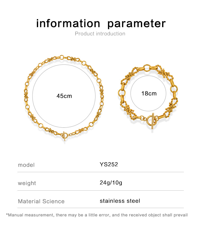 Punk Solid Color Stainless Steel Plating Bracelets Necklace 1 Piece