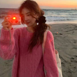 现货2024冬T*hebarnnet八奶圆领羊毛绞花纹理针织毛衣中等厚度