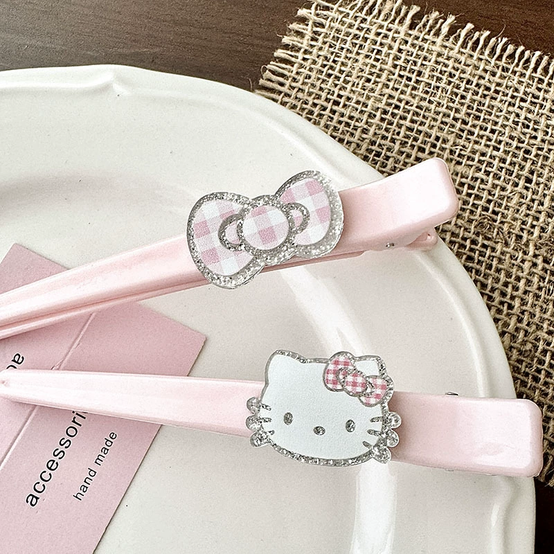 Заколка для волос в стиле Hello Kitty, корейский милый клип для челки, розовый бантик