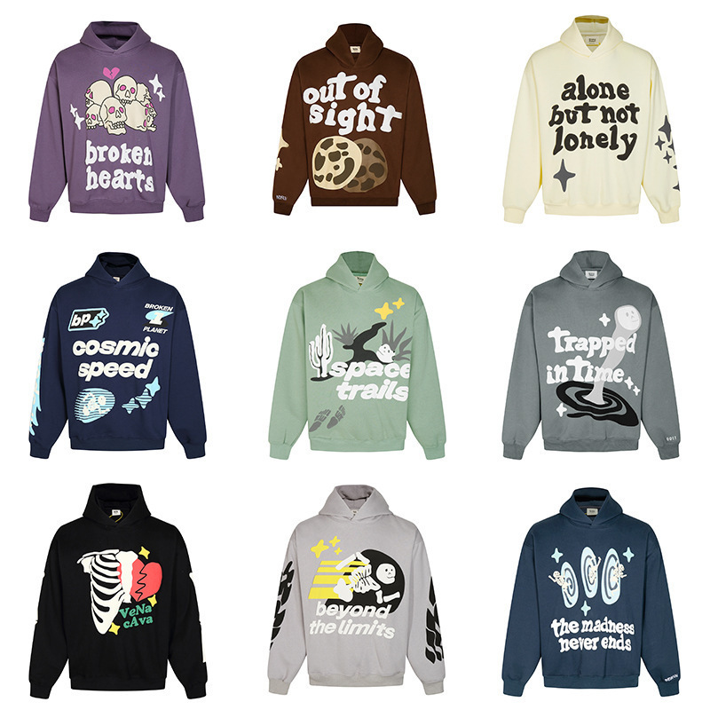 Broken Planet Hooded Sweatshirt, Trendy High Street Fun Print, Loose Design Hoodie, Trendy Brand