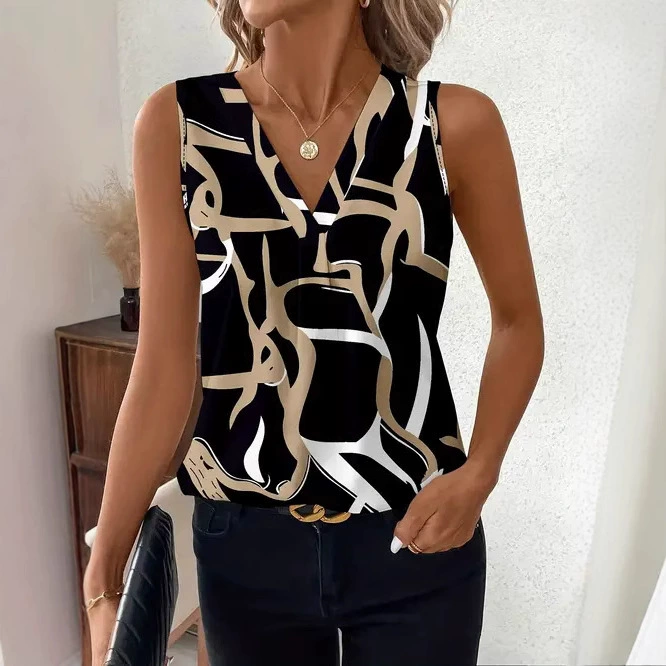 Amazon 2025 Европейский и Американский трансграничный летний новый повседневный дикий высококачественный жилет без рукавов с V-образным вырезом