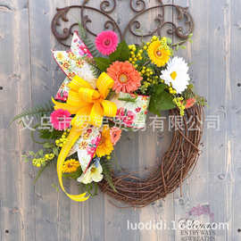 亚马逊跨境新品春季花环门挂夏季花圈复活节仿真雏菊花环门前挂饰