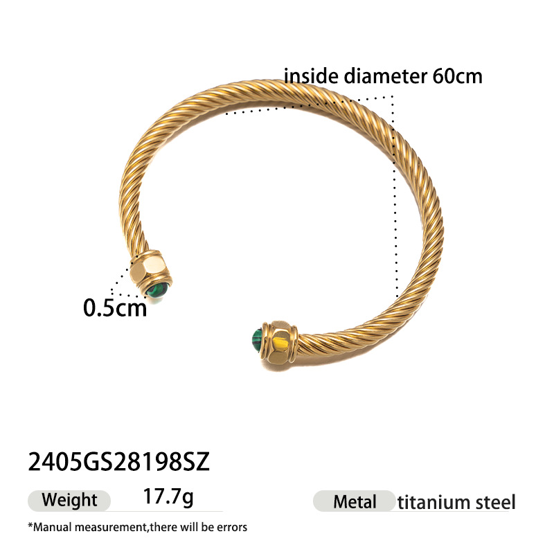 Tena Pulsera de acero inoxidable europea y americana para mujer, sensación de alta calidad, hilo de moda para mujer, pulsera abierta de piedra natural, joyería de todo fósforo