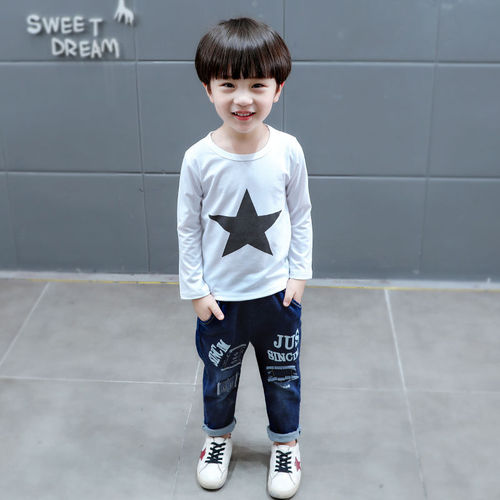 Children's Spring and Autumn Outfit, Small Kids Korean Style Denim Set, Infants and Toddlers Fashion 3-Piece Set