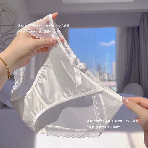 Japanese pure lust style sexy lace panties women's bow transparent mesh summer thin breathable low-waist briefs