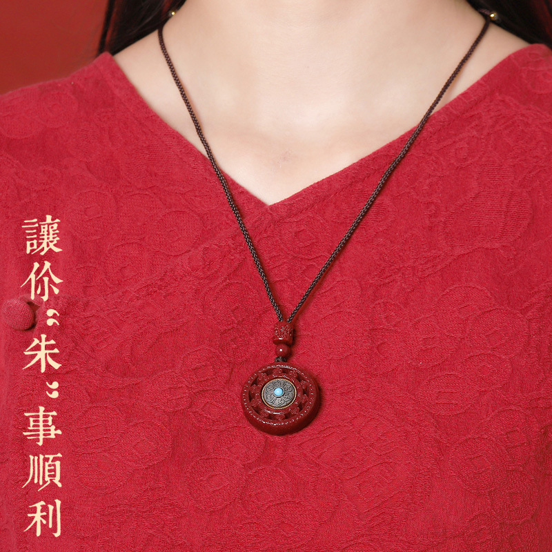 天然原礦高含量紫金砂硃砂六字箴言吊墜男女批發帝王砂鑲嵌項鍊