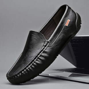 2025 Summer Genuine Leather Breathable Men's Casual Leather Shoes Soft Sole Beanie Shoes Men's British Slip-On Loafers for Men