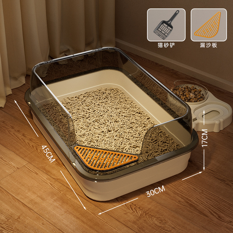 Lavabo de arena para gatos de gran tamaño, caja de arena para gatos semicerrada, gran caja de arena para gatos abierta, suministros para mascotas de gran tamaño