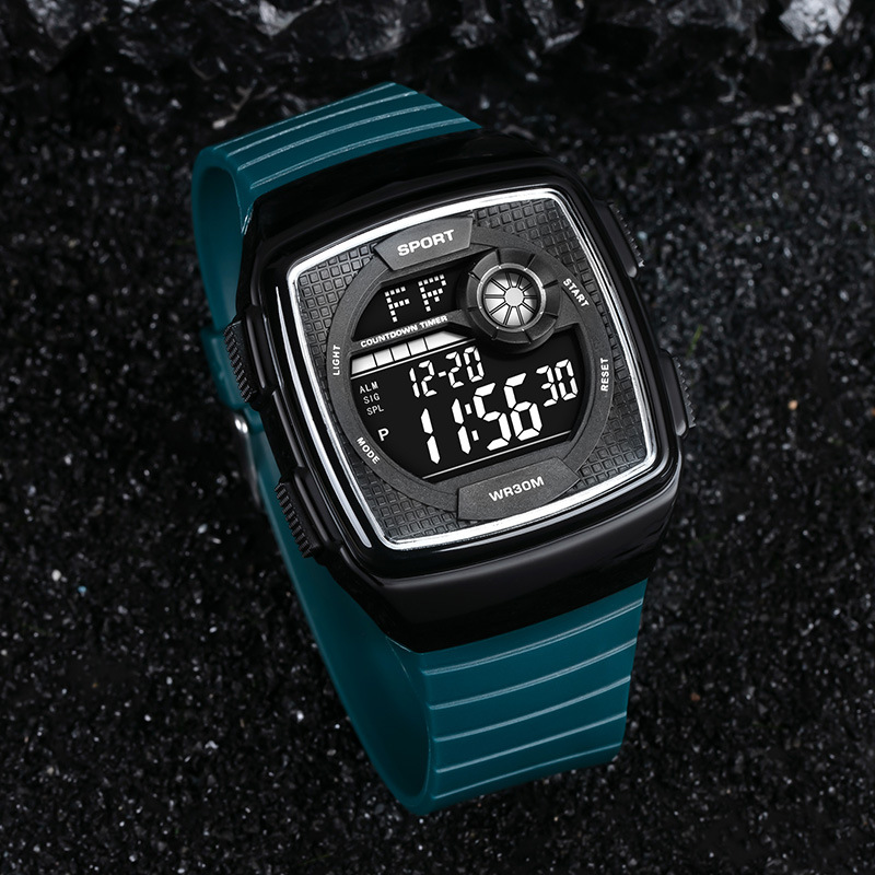 Tendencia de hombres cuadrados estudiantes adolescentes cronógrafo reloj electrónico alarma multifuncional luz nocturna reloj electrónico al por mayor