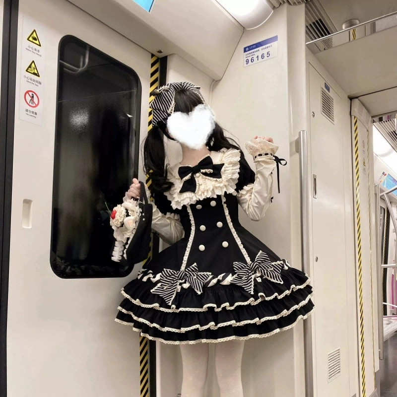 Полосатое платье Lolita Черное сладкое платье-торт Lolita Lolita