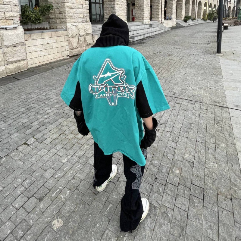 2024SS hip hop retro impresión digital coche de carreras herramientas suelta camisa de manga corta pareja motocicleta camisa de media manga