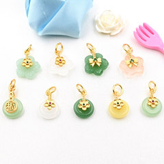 Ancient method gold sand pendant accessories inlaid jade safety pin small pearl dangle pendant DIY bracelet necklace hanger