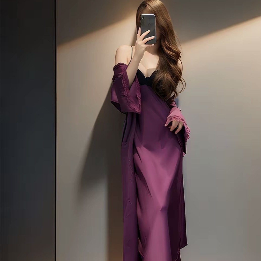 [Violet Kiss] Long Skirt Nightgown, Sexy Pure Lust Style Suspender French Lace Waist Slimming Look Outer Nightgown