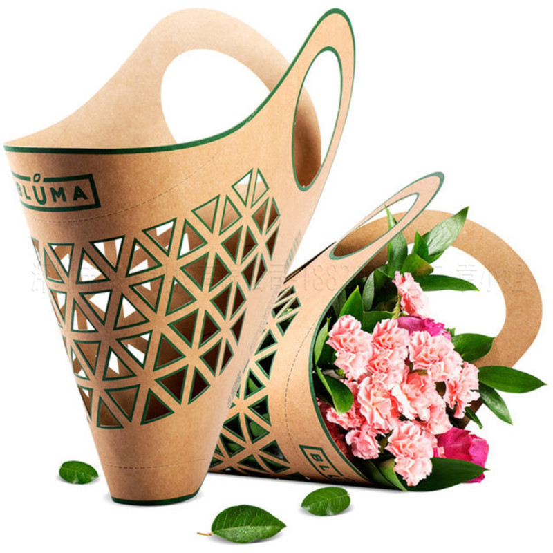 时尚鲜花包装牛皮纸 镂空手提玫瑰花包装纸 时尚购物买菜篮子