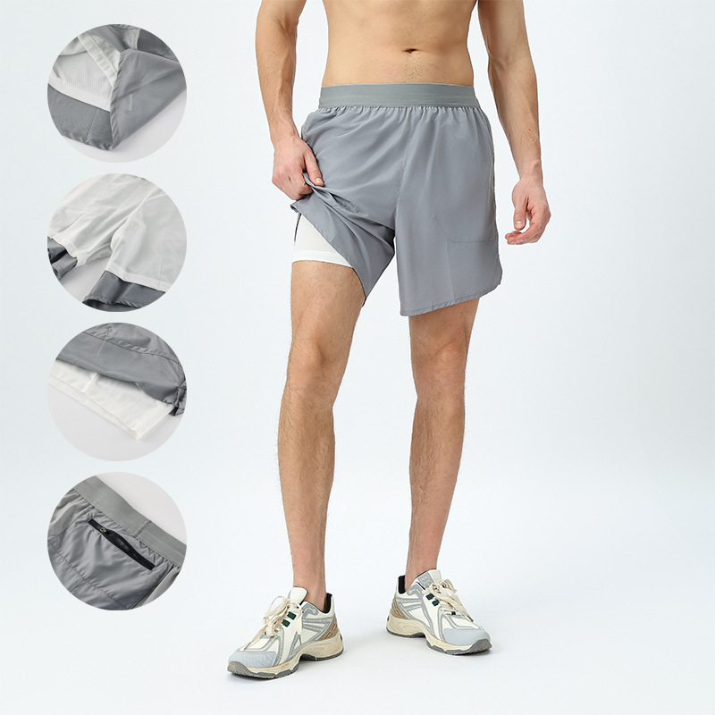 Lulu Summer Thin Running Quick-Drying Sports Shorts Men's Quick-Drying Pants Basketball Fitness Double-Layer Training Pants