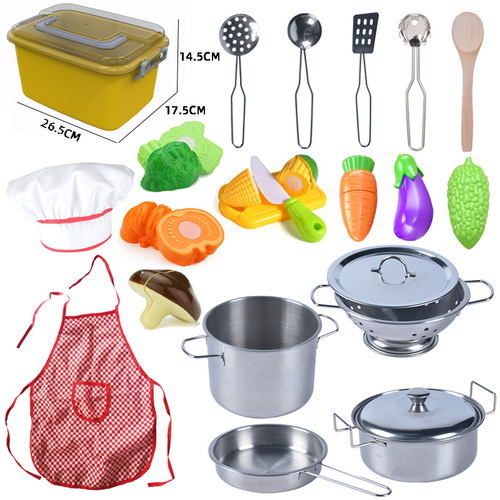 Play house toy set stainless steel pot small cut fruit children's kitchen toys boys and girls role play