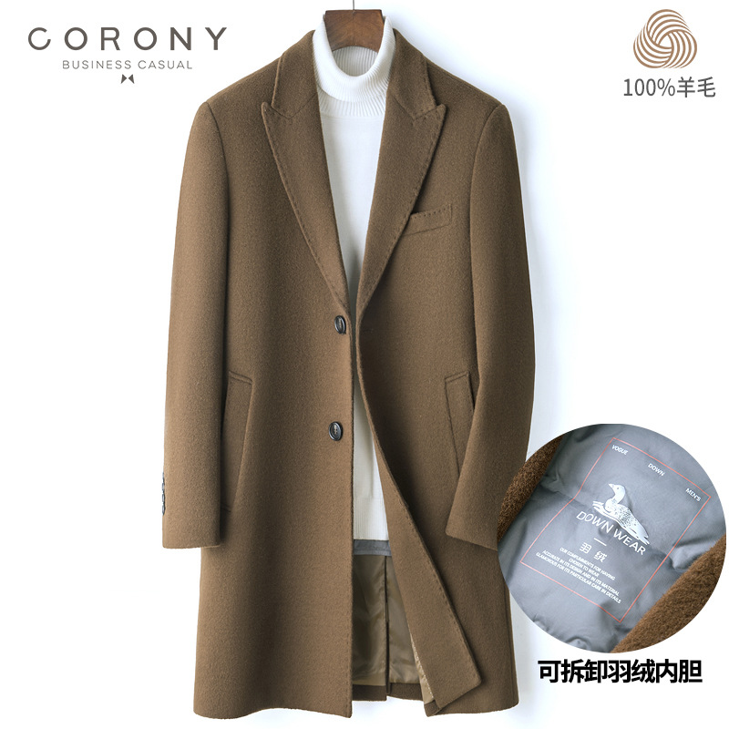 2025秋冬新款双面尼大衣男中长款双排扣100%羊毛呢子外套高端风衣