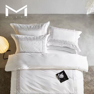 High-end embroidery hotel linen bed white satin bed sheets style four-piece wholesale