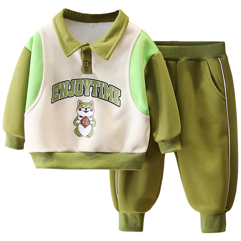 7653 traje de primavera para niños 2025 nuevos pantalones de suéter de primavera y otoño a juego de colores para niños de dos piezas